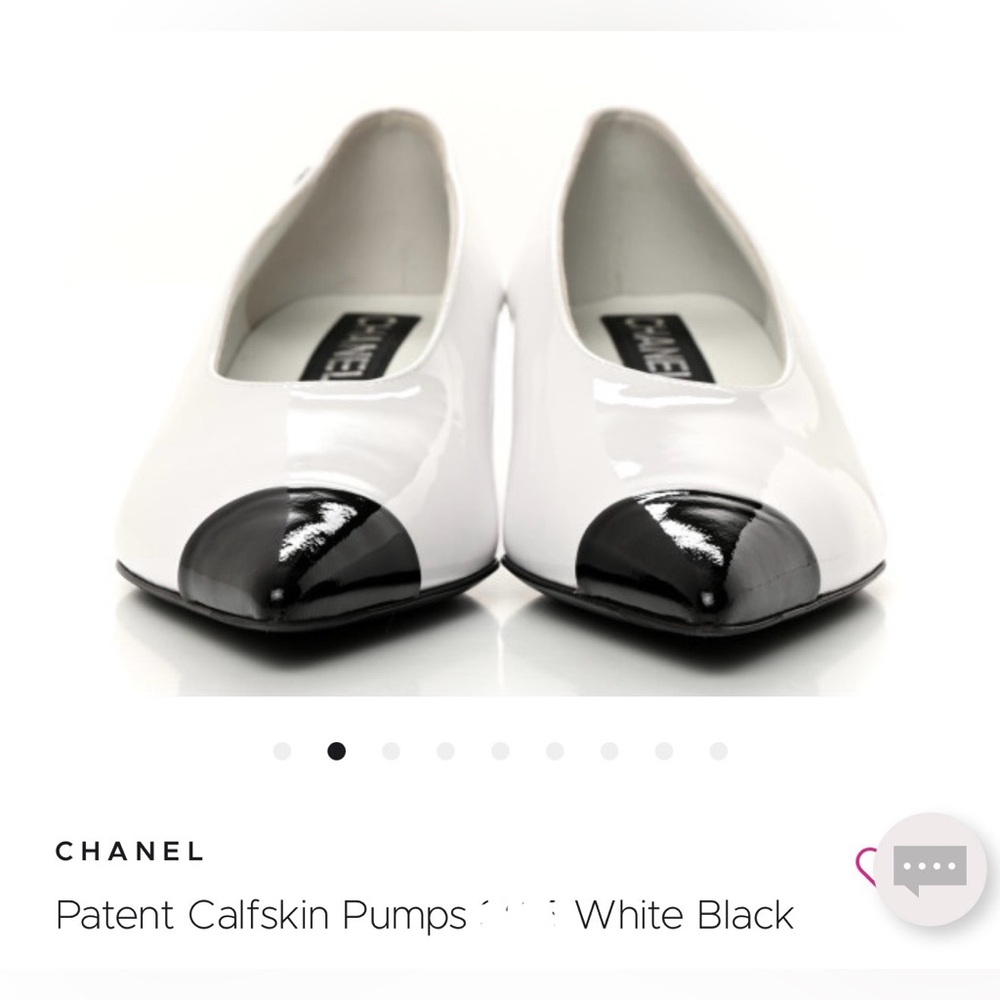 New CHANEL Black and White Patent Calfskin Heels 37.5 - Picture 6 of 16